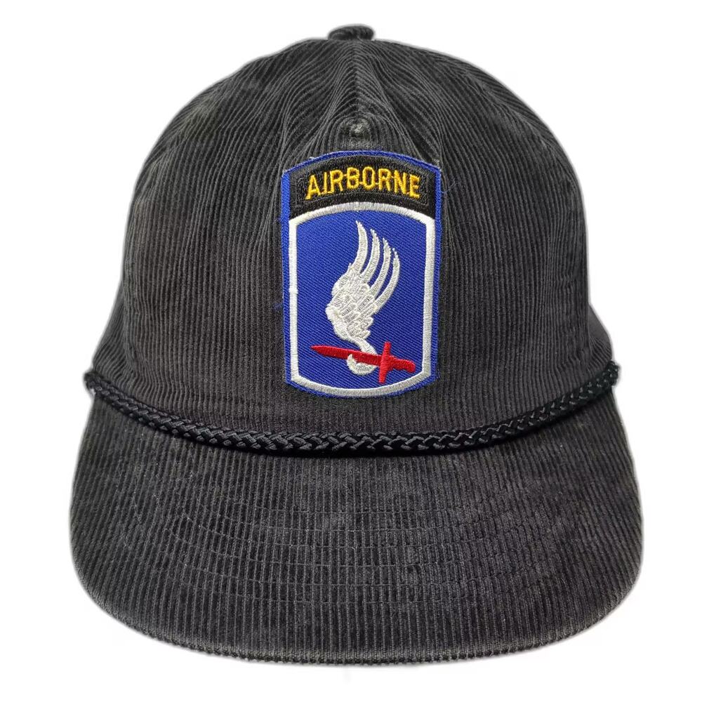 H.M.I. 5 Panel Hat Black OS Corduroy Airborne 173rd Brigade Snapback Patch Rope